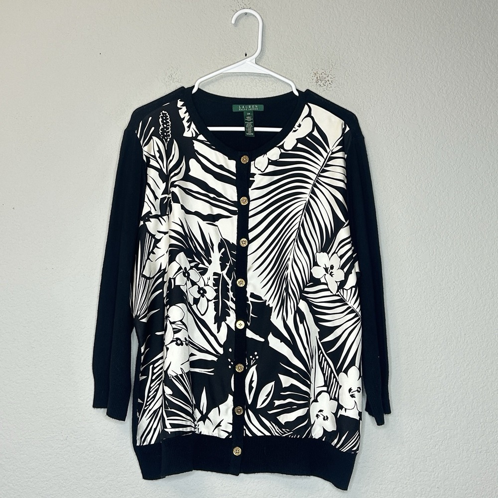 NWT Lauren Ralph Lauren Silk Cashmere Cardigan Sweater Women's 2x White Floral